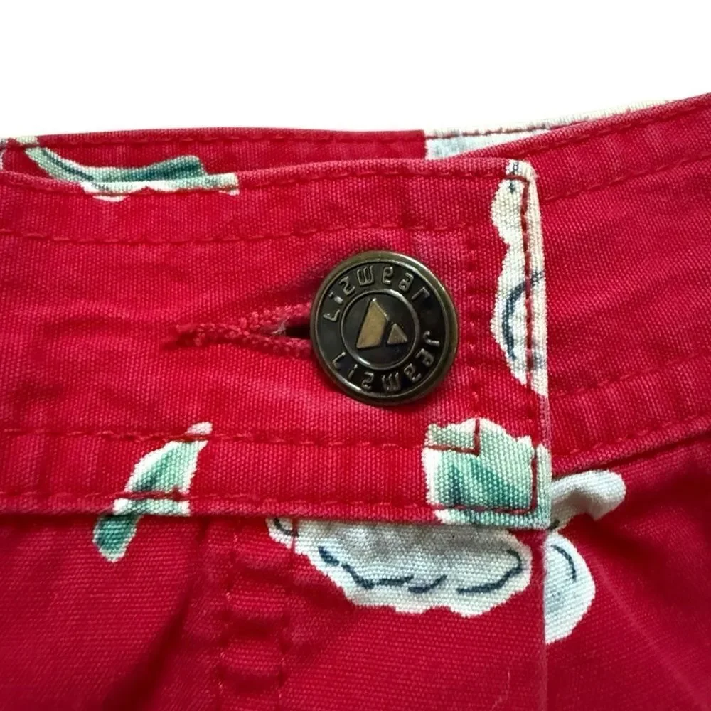 Vintage 90s LizWear Womens 2P Petite Red Floral Cotton Skort Skirt Shorts